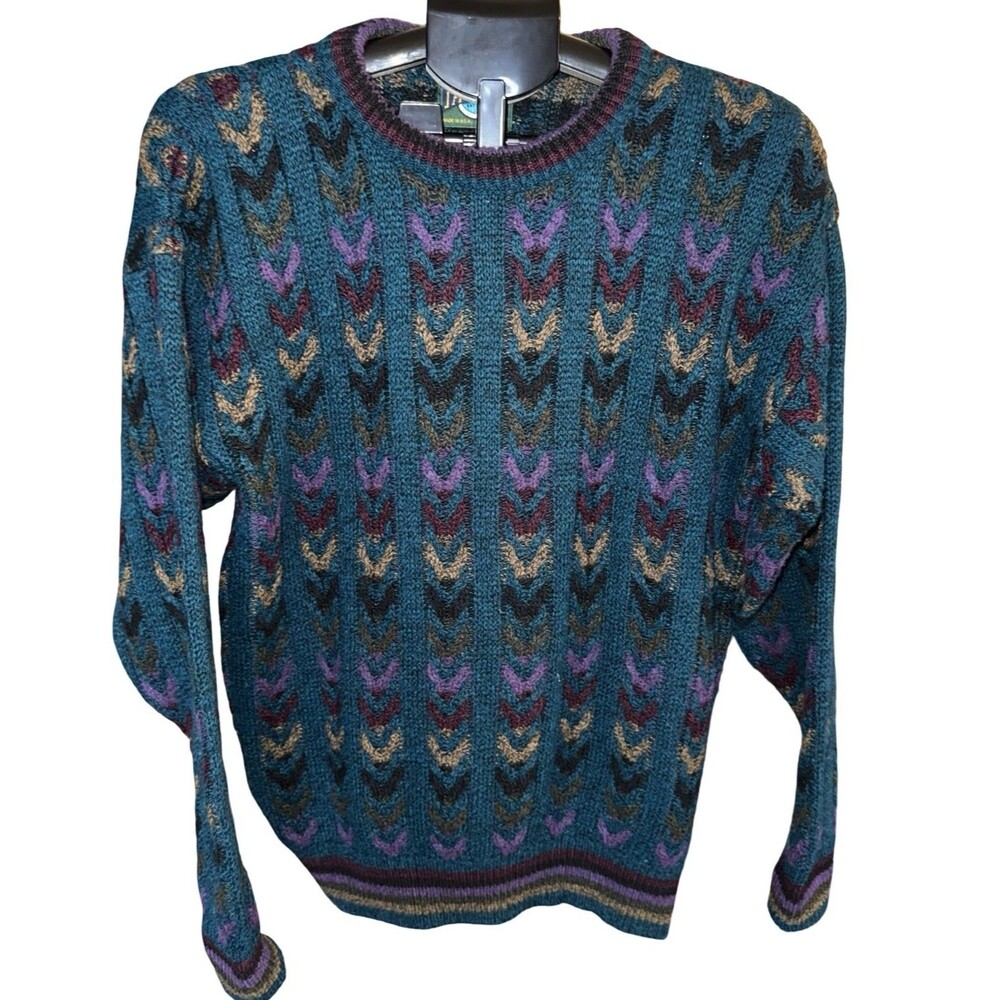 Vintage Jantzen Mens Sweater Blue‎ Chevron Size Med Long Sleeve USA Made Grandpa